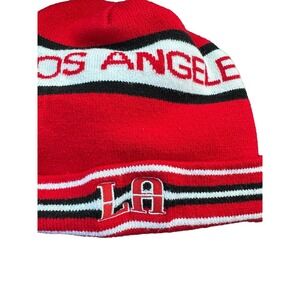 Los Angeles Beanie Adult One Size Red Stripe Knit‎ Embroidered Stretch Acrylic